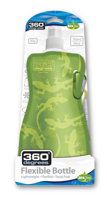360° Flexible Drink Bottle, 750ml, Gecko on Green