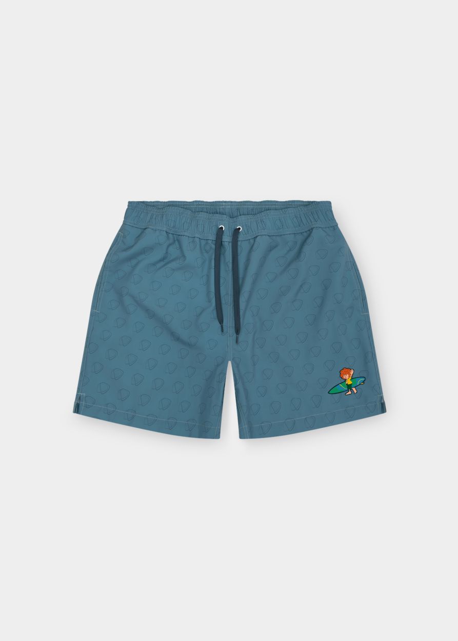 Badehose "Pumuckl surft", graublau