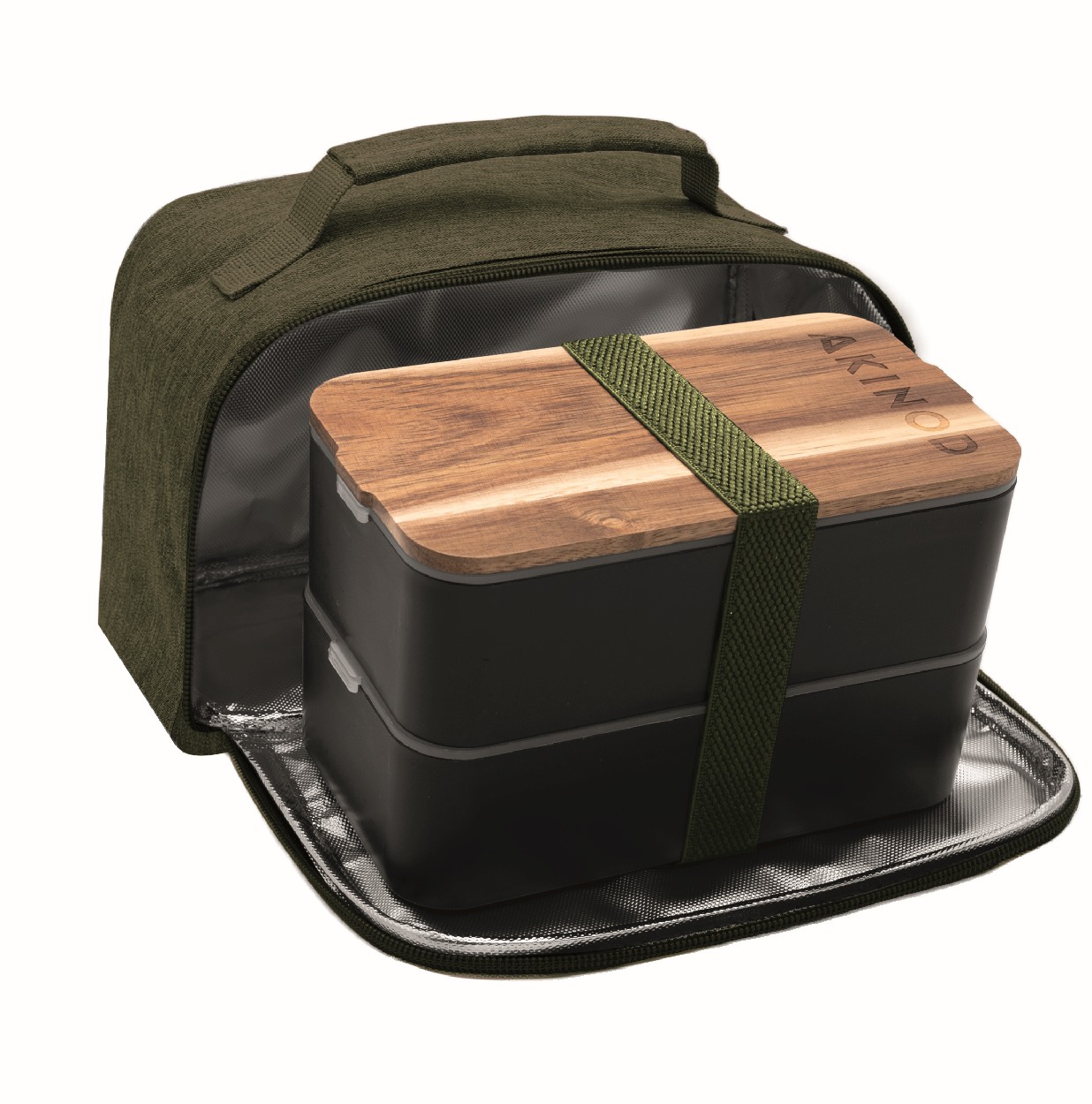 Bento + Lunchbag 11h58, schwarz/khaki